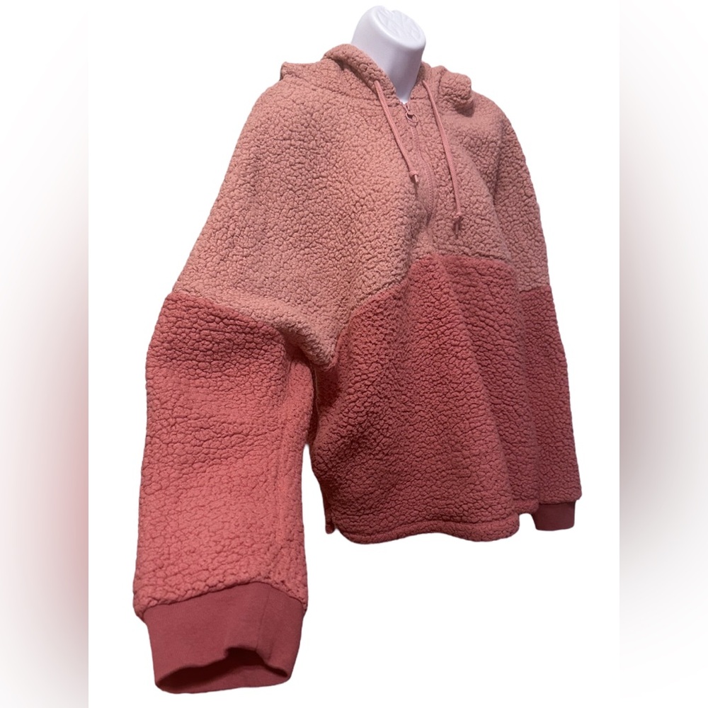 PINK Victoria’s Secret Womens XL Sherpa Fleece Pullover Quarter Zip Hoodie - Picture 2 of 10
